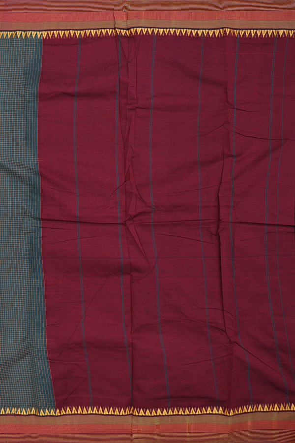 Dharwad Cotton Saree In Dark Green With Checks Design