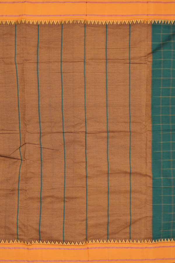 Dharwad Cotton Saree In Dark Green With Checks Design