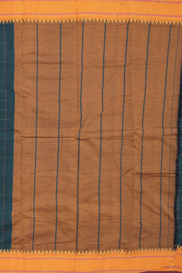Dharwad Cotton Saree In Dark Green With Checks Design