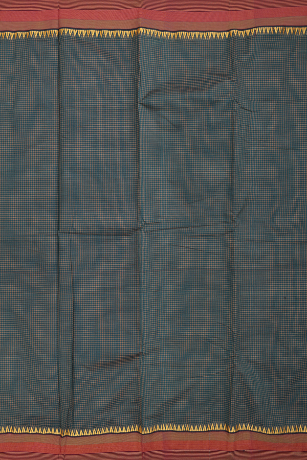 Dharwad Cotton Saree In Dark Green With Checks Design