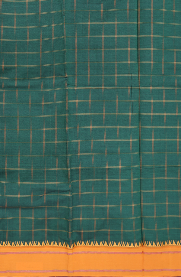 Dharwad Cotton Saree In Dark Green With Checks Design