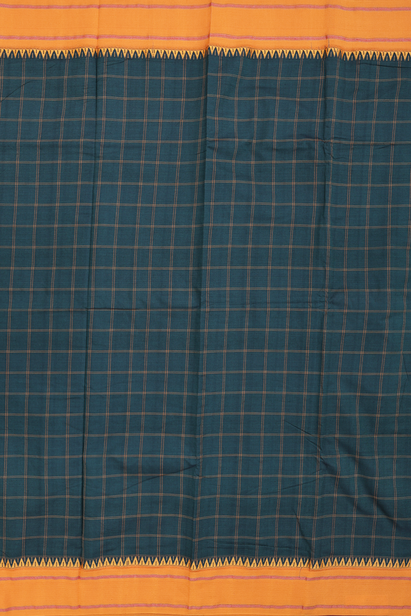 Dharwad Cotton Saree In Dark Green With Checks Design