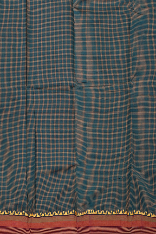 Dharwad Cotton Saree In Dark Green With Checks Design