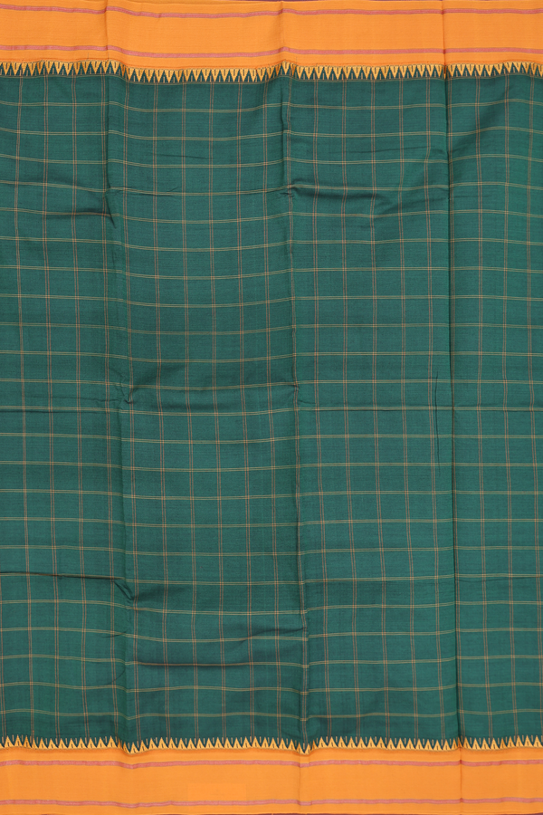 Dharwad Cotton Saree In Dark Green With Checks Design