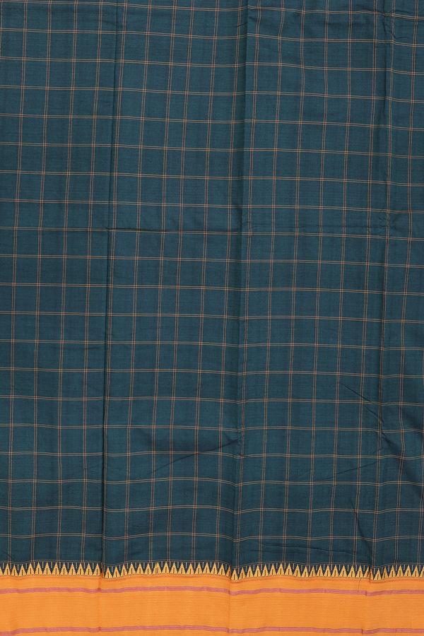 Dharwad Cotton Saree In Dark Green With Checks Design