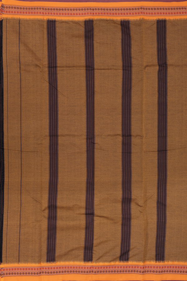 Dharwad Cotton Saree In Dark Oak Brown With Contrast Border