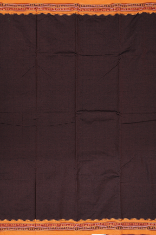 Dharwad Cotton Saree In Dark Oak Brown With Contrast Border