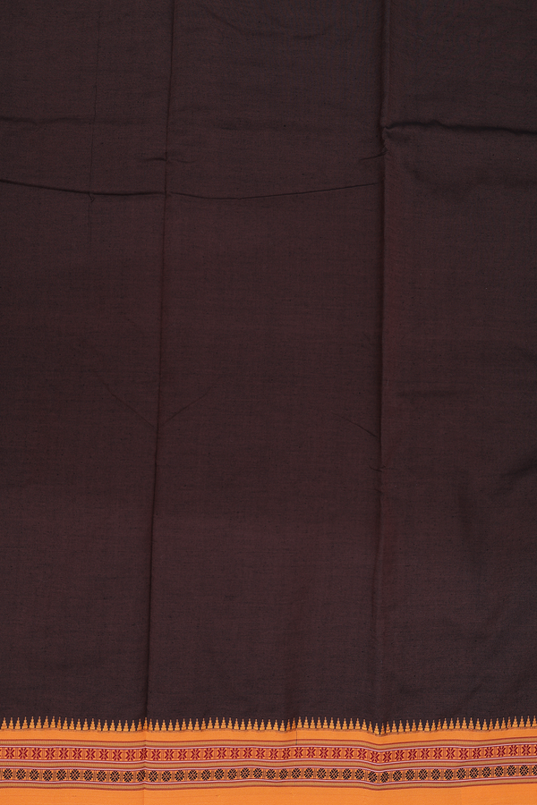 Dharwad Cotton Saree In Dark Oak Brown With Contrast Border