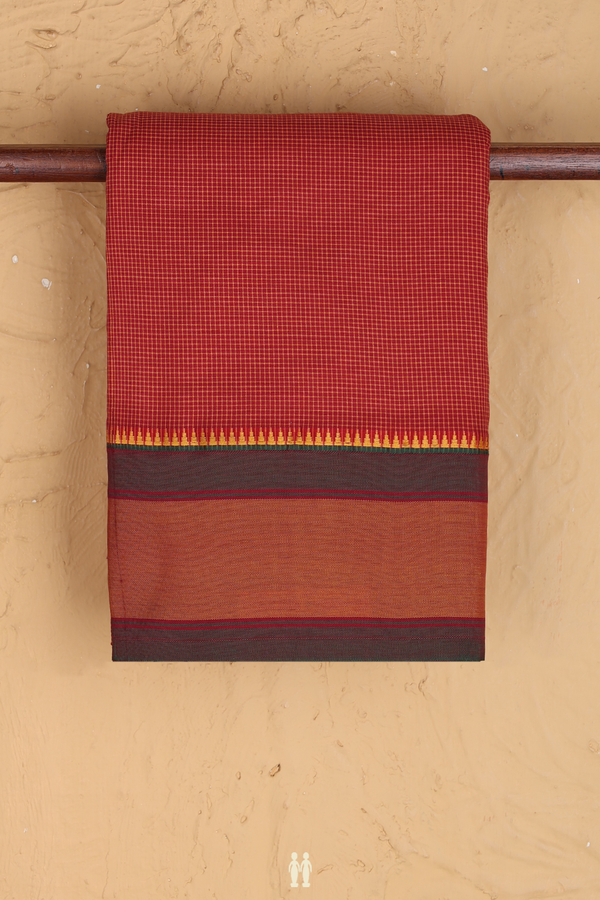 Dharwad Cotton Saree In Red With Checks Design