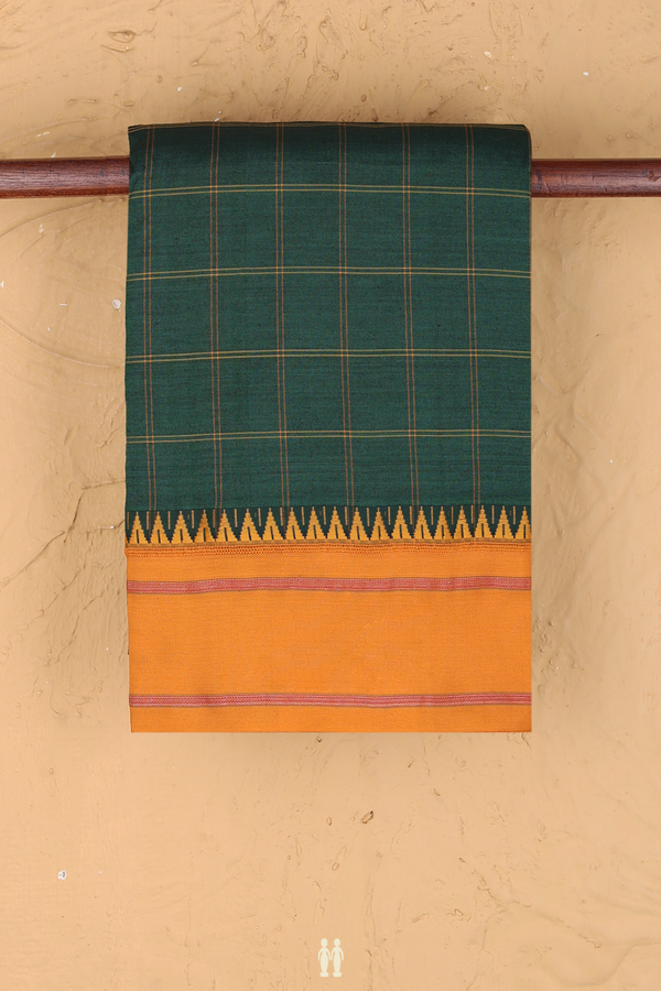 Dharwad Cotton Saree In Emerald Green With Checks Design
