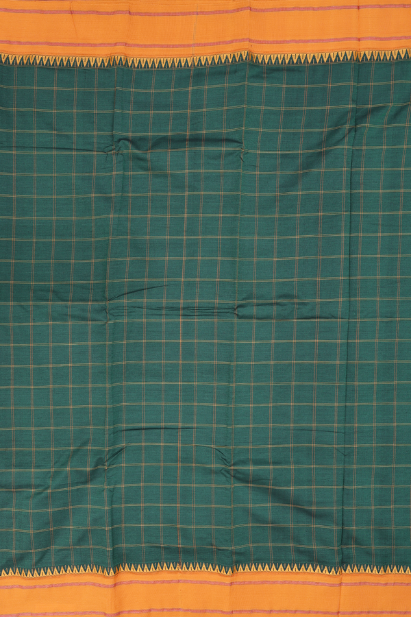 Dharwad Cotton Saree In Emerald Green With Checks Design