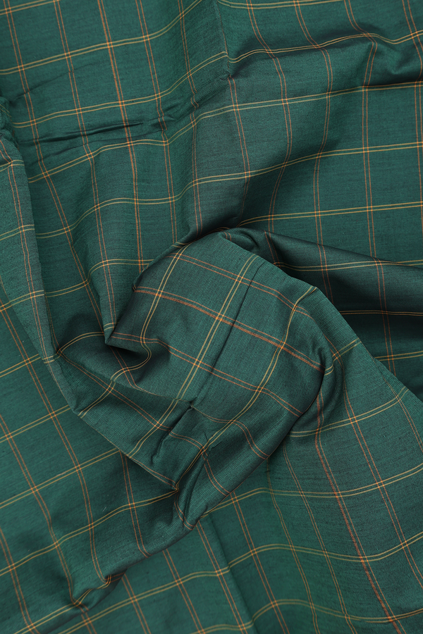 Dharwad Cotton Saree In Emerald Green With Checks Design