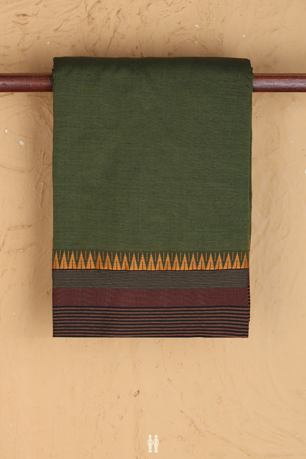 Dharwad Cotton Saree In Fern Green With Contrast Border