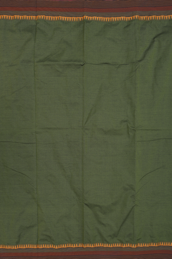 Dharwad Cotton Saree In Fern Green With Contrast Border