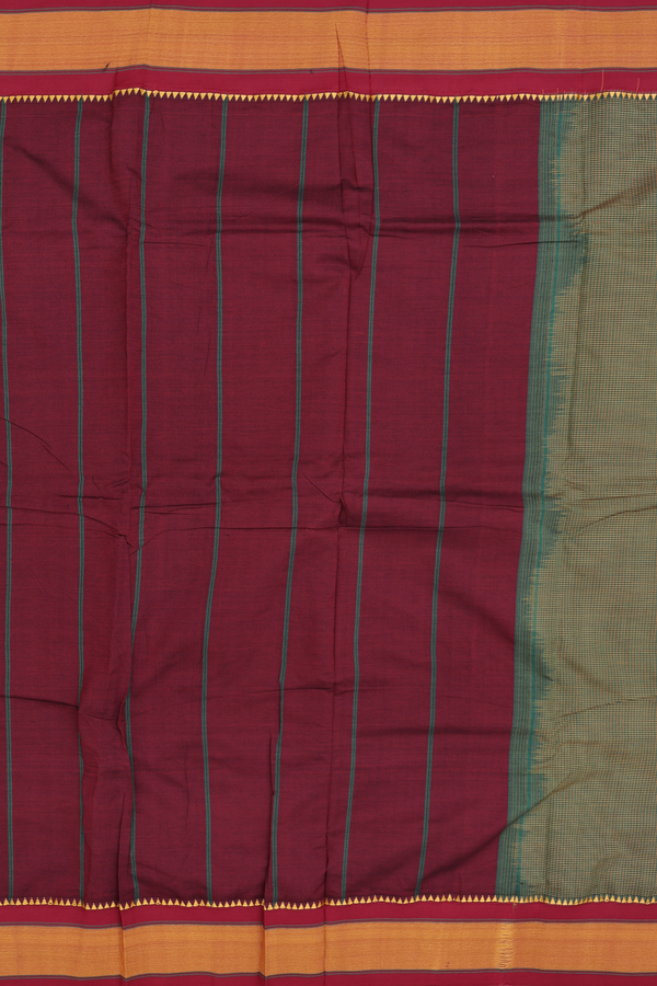 Dharwad Cotton Saree In Forest Green With Checks Design