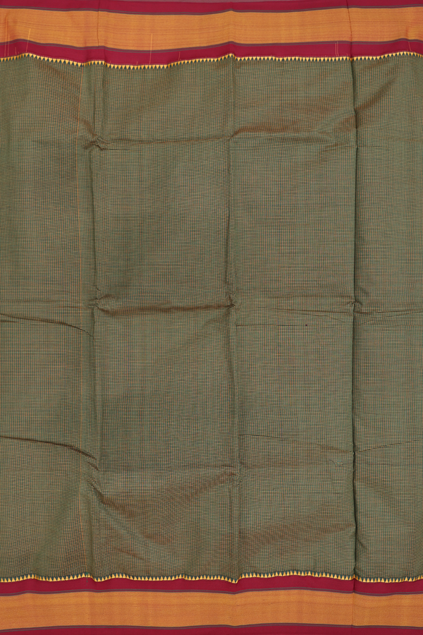 Dharwad Cotton Saree In Forest Green With Checks Design