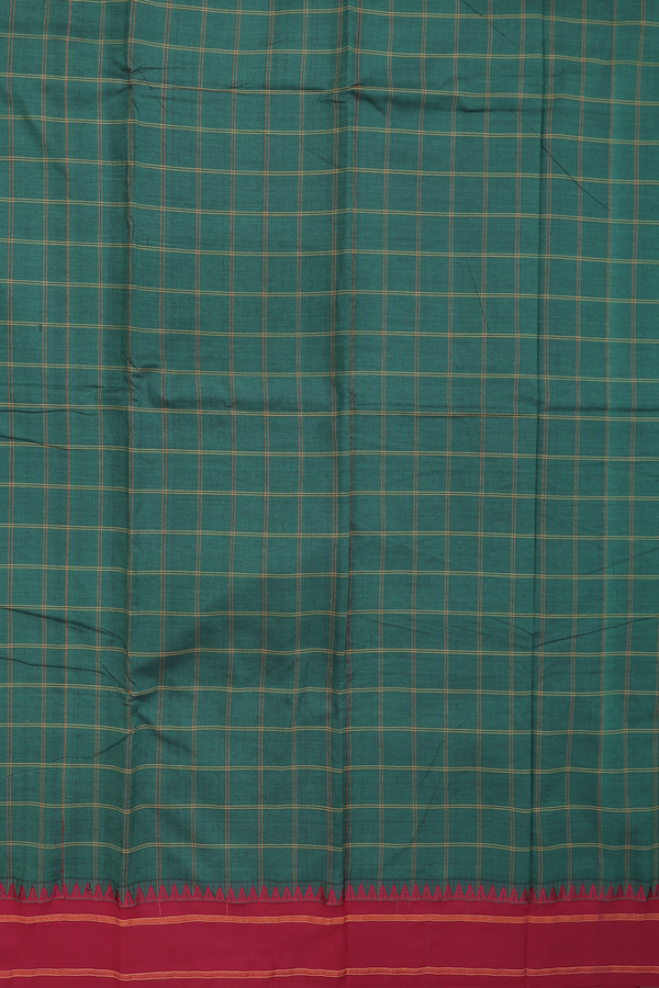 Dharwad Cotton Saree In Forest Green With Checks Design