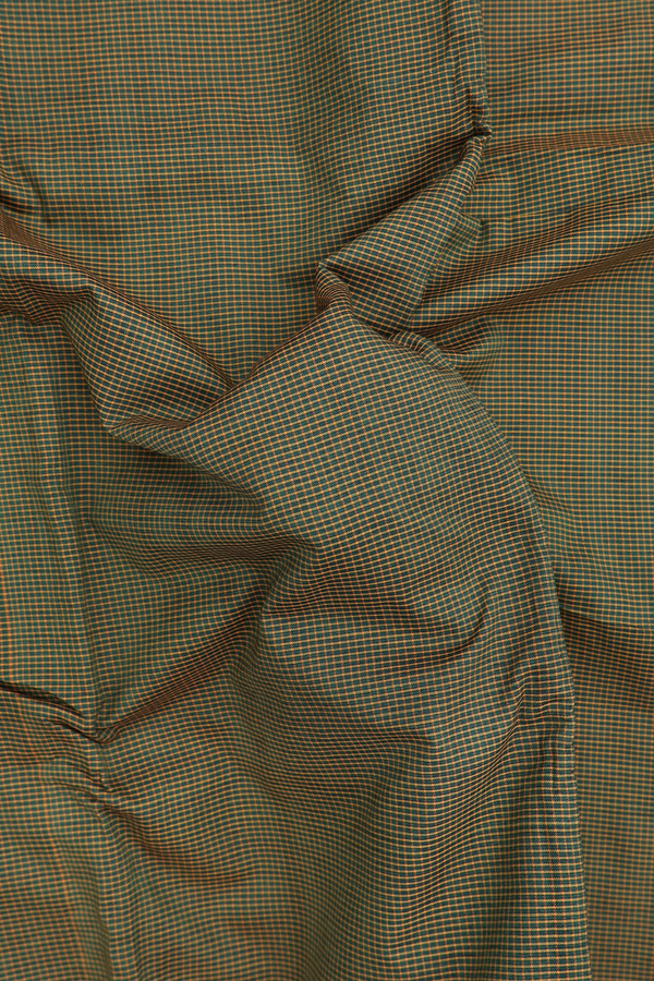 Dharwad Cotton Saree In Forest Green With Checks Design