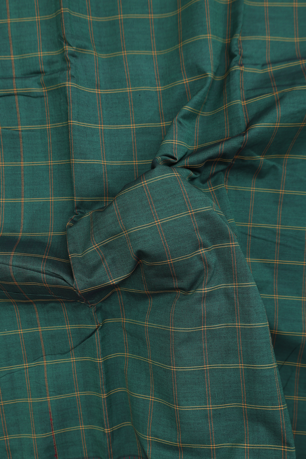 Dharwad Cotton Saree In Forest Green With Checks Design