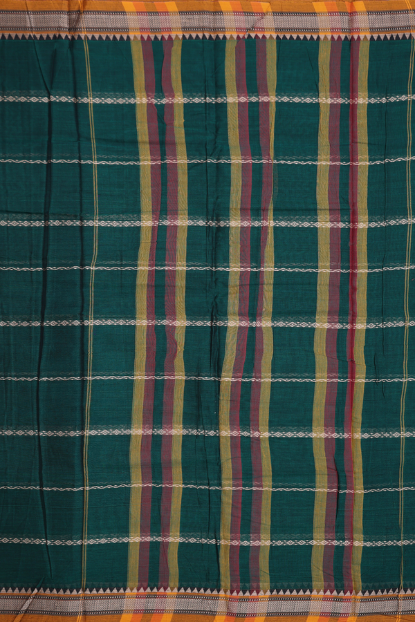 Dharwad Cotton Saree In Forest Green With Stripes Design
