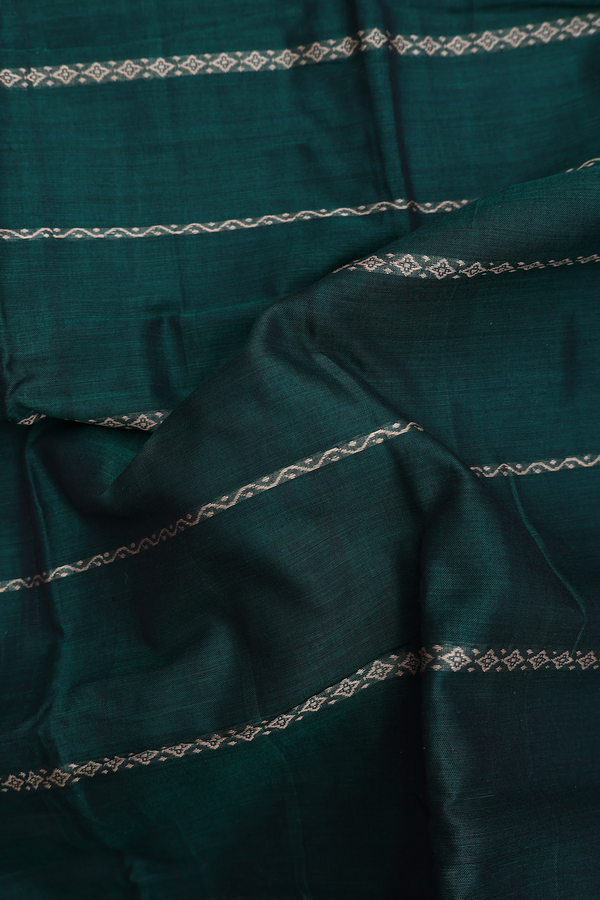 Dharwad Cotton Saree In Forest Green With Stripes Design