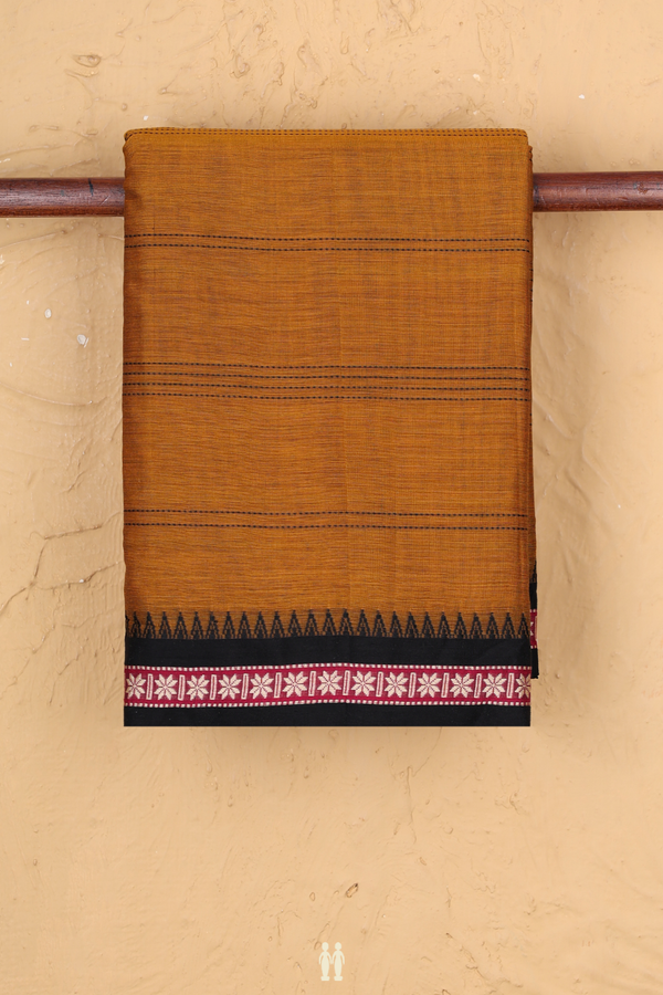 Dharwad Cotton Saree In Golden Brown With Stripes Design