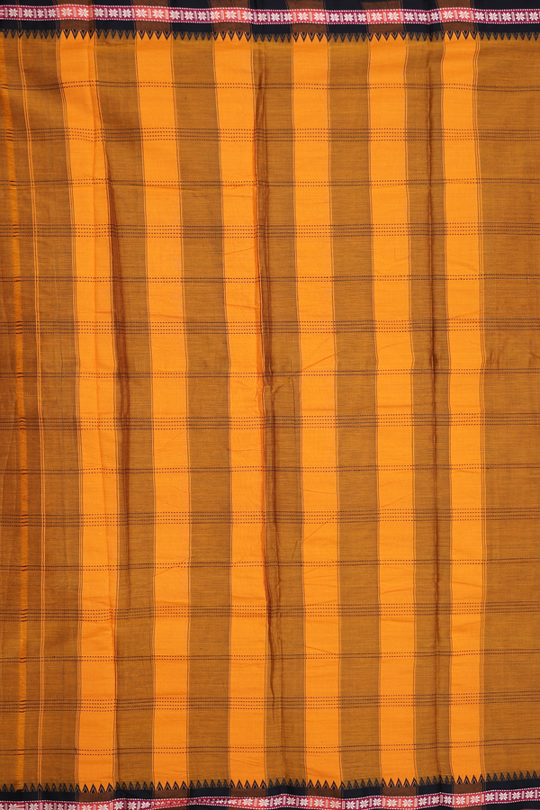Dharwad Cotton Saree In Golden Brown With Stripes Design