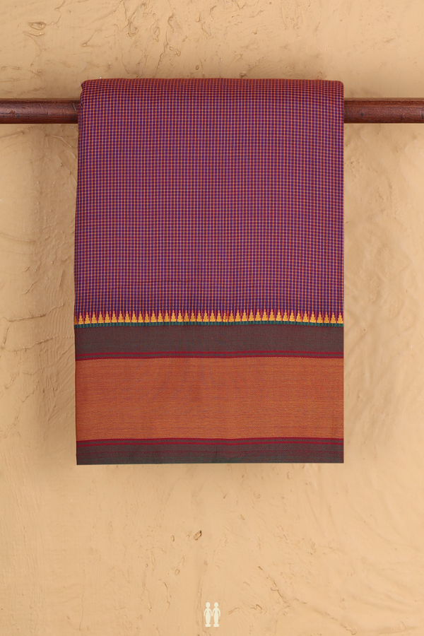Dharwad Cotton Saree In Grape Purple With Checks Design