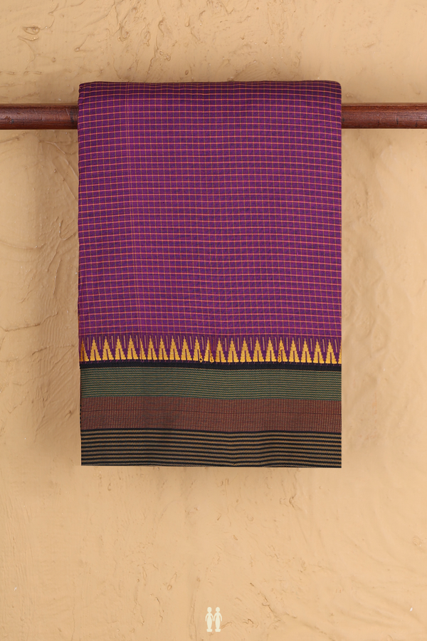 Dharwad Cotton Saree In Grape Purple With Checks Design
