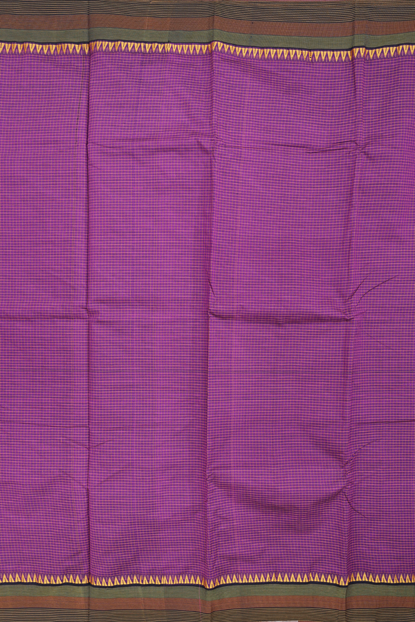 Dharwad Cotton Saree In Grape Purple With Checks Design