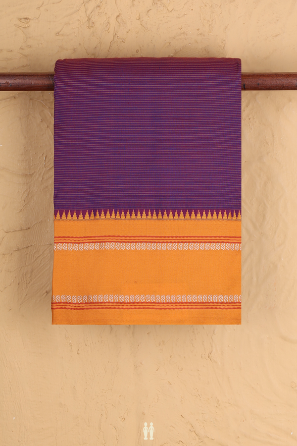 Dharwad Cotton Saree In Grape Purple With Stripes Design