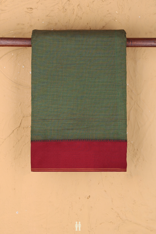 Dharwad Cotton Saree In Green With Checks Design