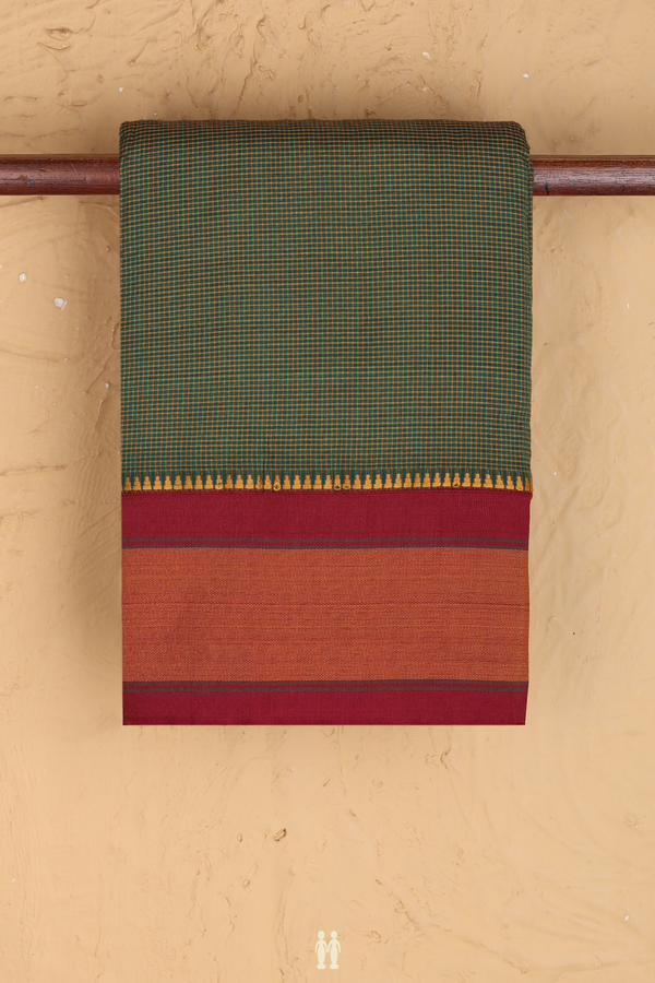 Dharwad Cotton Saree In Green With Checks Design