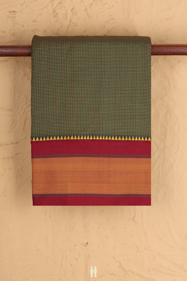 Dharwad Cotton Saree In Green With Checks Design