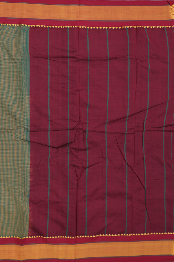 Dharwad Cotton Saree In Green With Checks Design