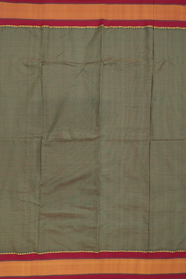 Dharwad Cotton Saree In Green With Checks Design