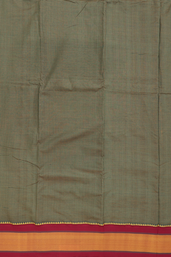 Dharwad Cotton Saree In Green With Checks Design