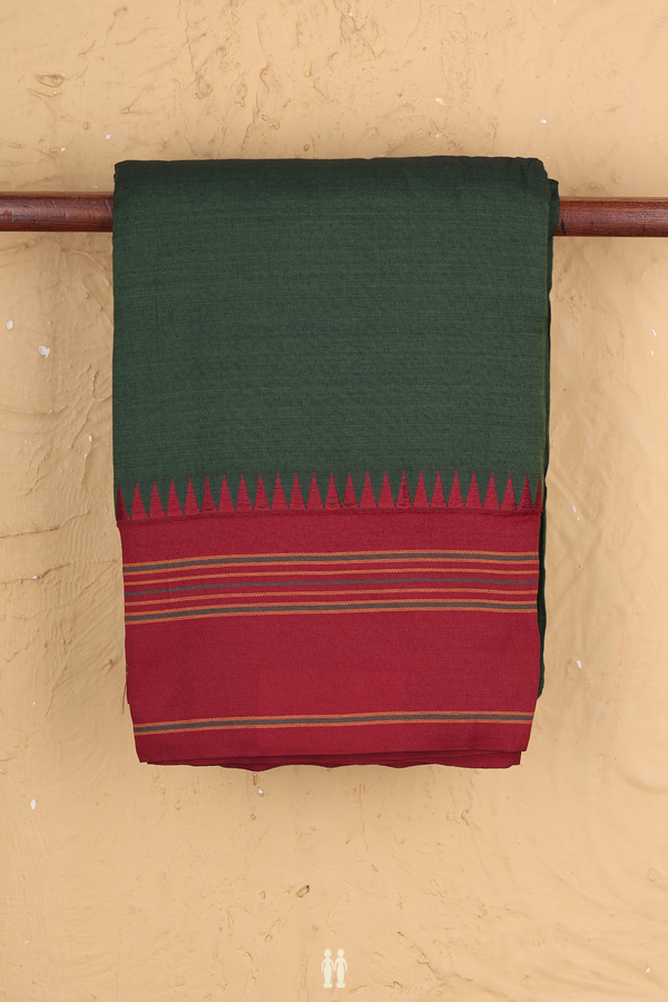 Dharwad Cotton Saree In Green With Contrast Border