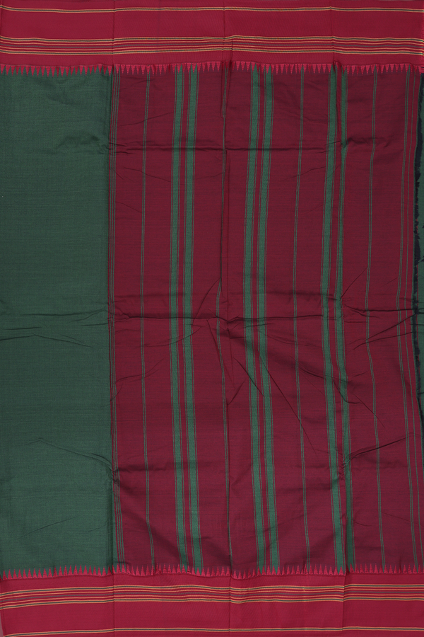Dharwad Cotton Saree In Green With Contrast Border