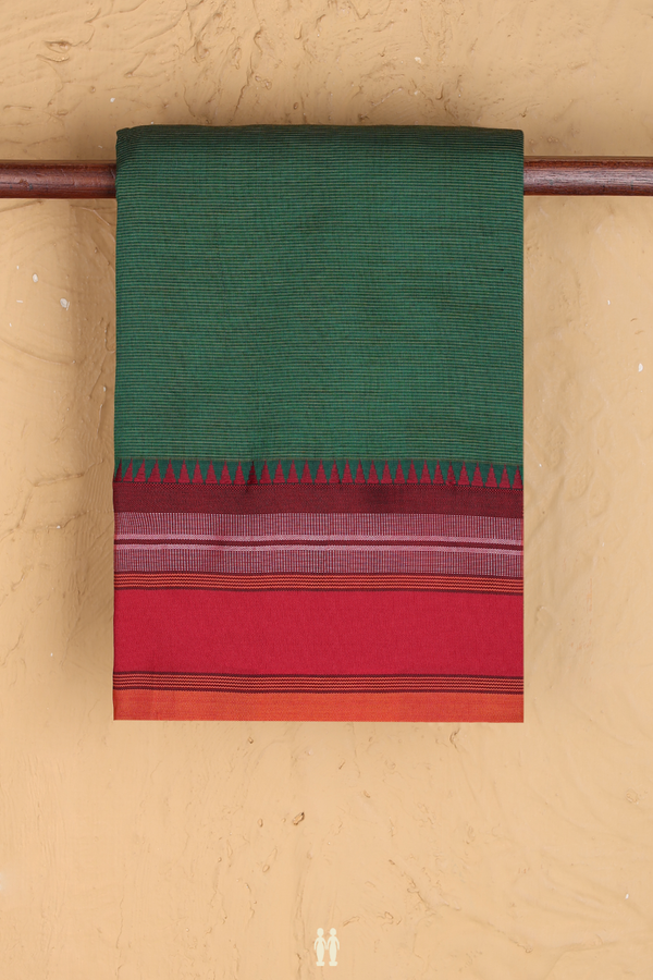 Dharwad Cotton Saree In Green With Stripes Design
