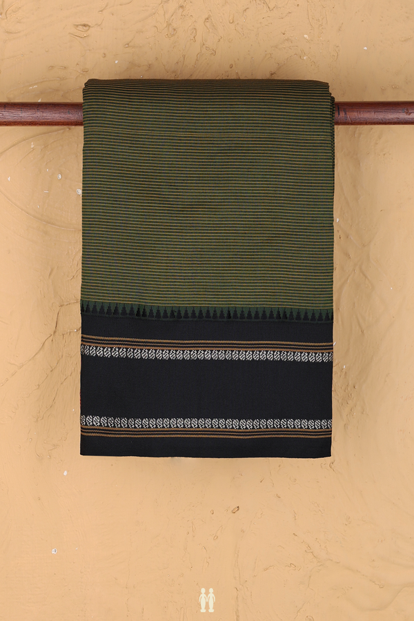 Dharwad Cotton Saree In Green With Stripes Design
