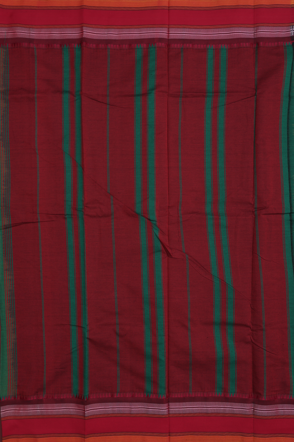 Dharwad Cotton Saree In Green With Stripes Design