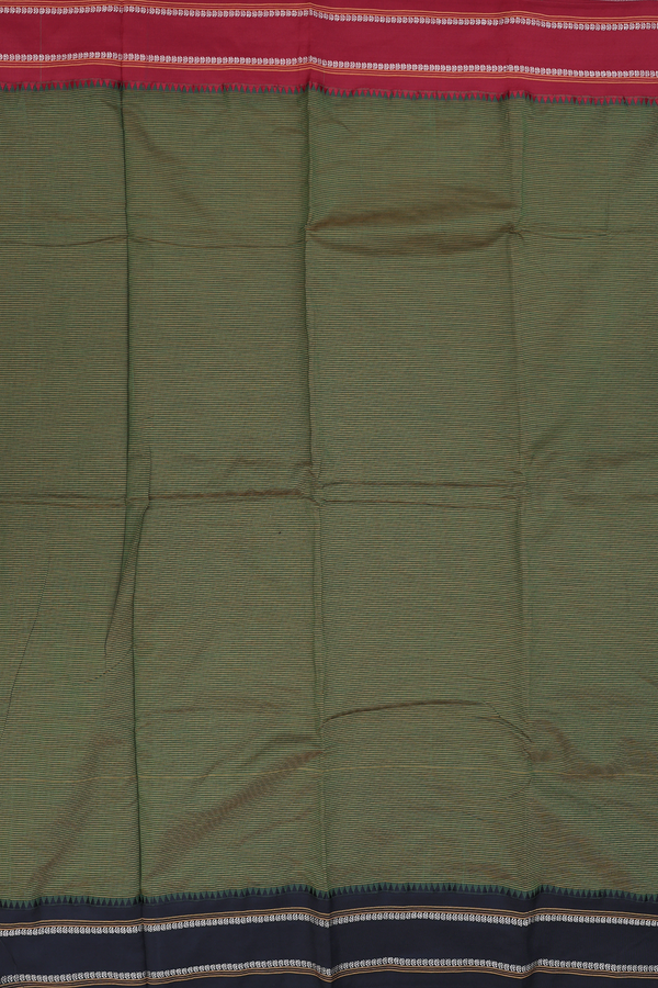 Dharwad Cotton Saree In Green With Stripes Design