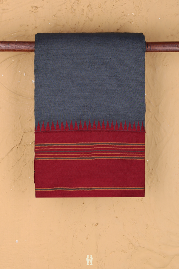 Dharwad Cotton Saree In Grey With Contrast Border