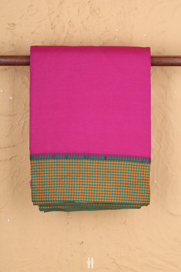 Dharwad Cotton Saree In Magenta With Checks Border