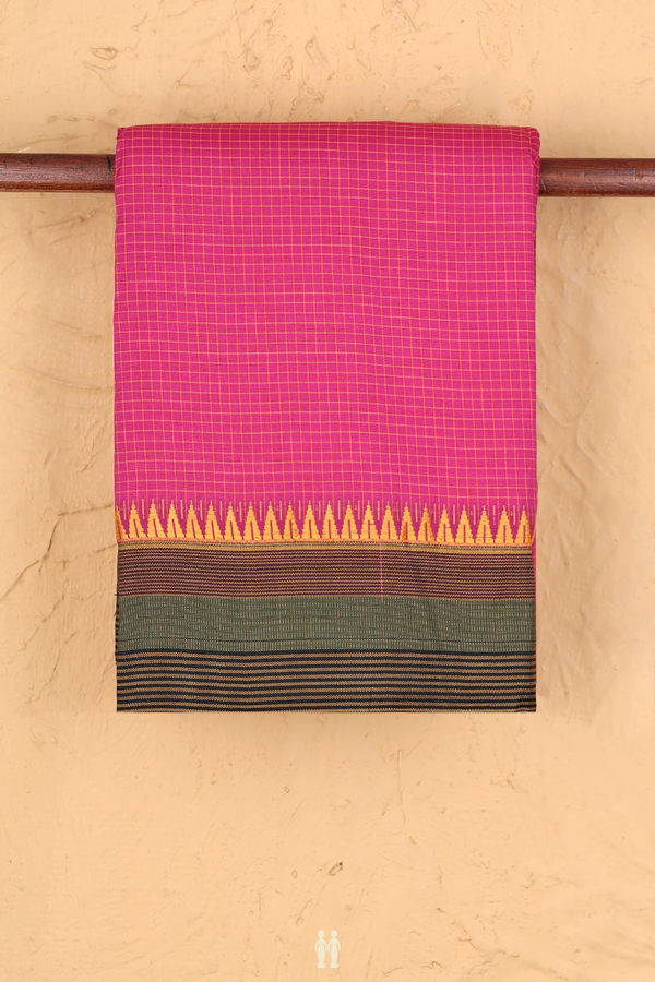 Dharwad Cotton Saree In Magenta With Checks Design