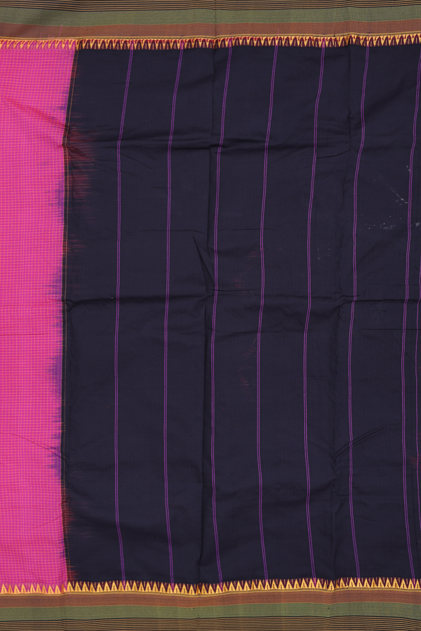 Dharwad Cotton Saree In Magenta With Checks Design