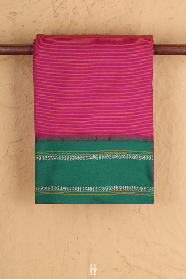Dharwad Cotton Saree In Magenta With Stripes Design