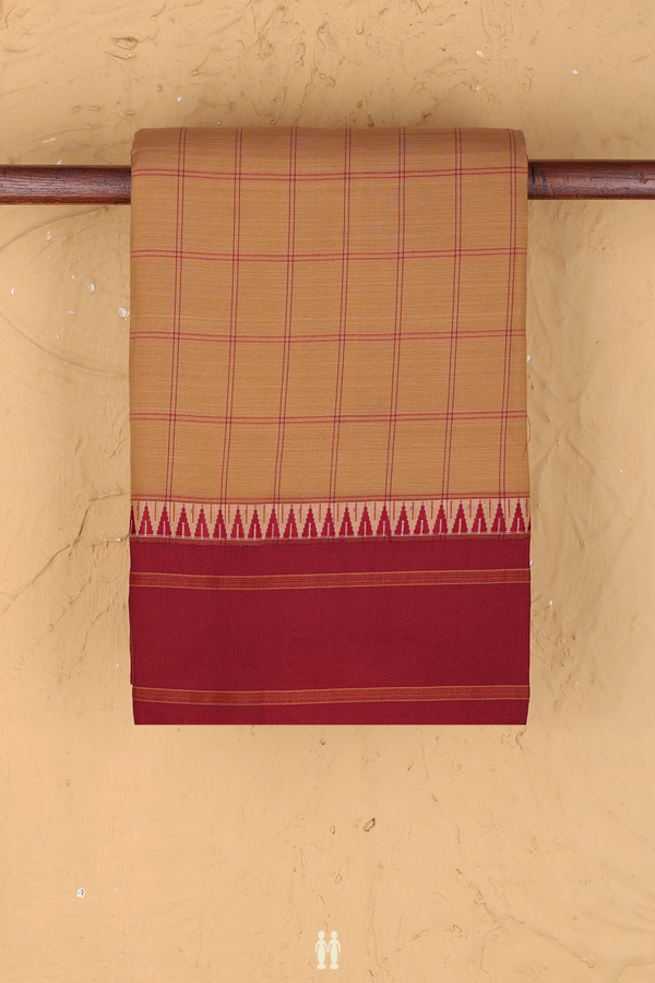 Dharwad Cotton Saree In Mustard Brown With Checks Design