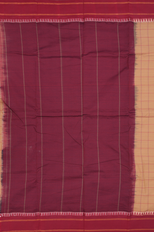 Dharwad Cotton Saree In Mustard Brown With Checks Design